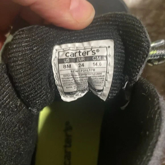 Carter’s Toddler Boy Black and Green Hiking Boots Sz 8 LIKE NEW - Picture 6 of 6